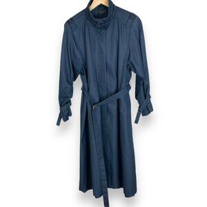 Vintage Long Coat Navy Blue Jacket Women Stand-Up Collar Forecaster Retro Flaws‎